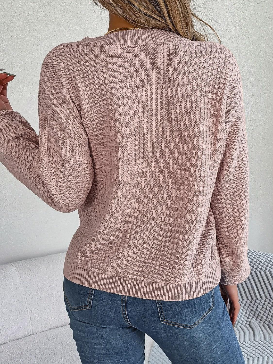 Cable - Knit Round Neck Long Sleeve Sweater - Admiresty