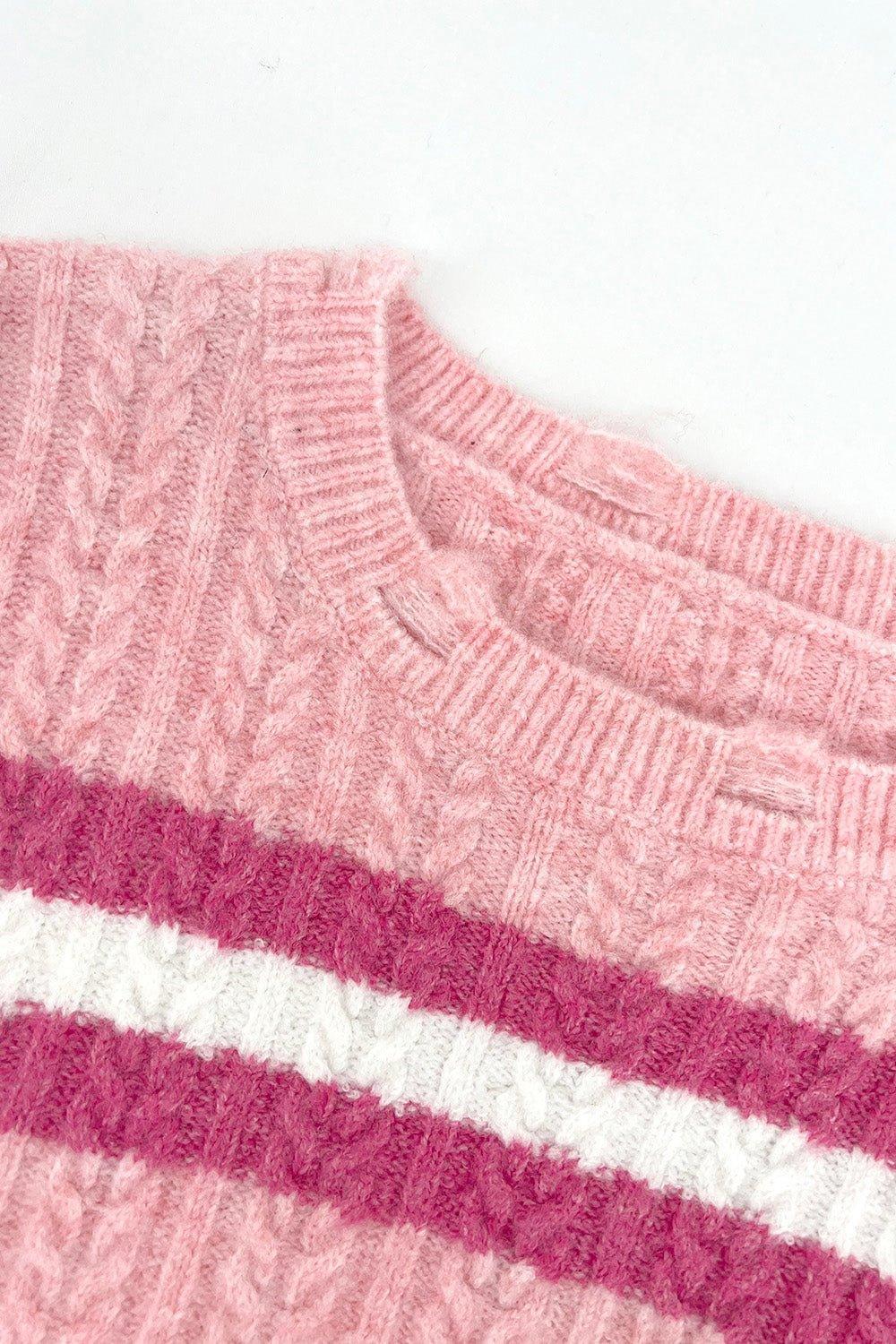 Cable - Knit Striped Dropped Shoulder Sweater - Admiresty