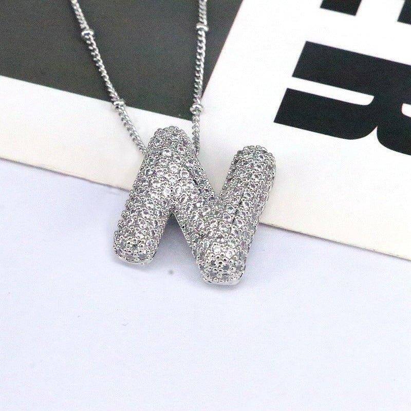 Copper Inlaid Zircon Letter Pendant Necklace - Admiresty
