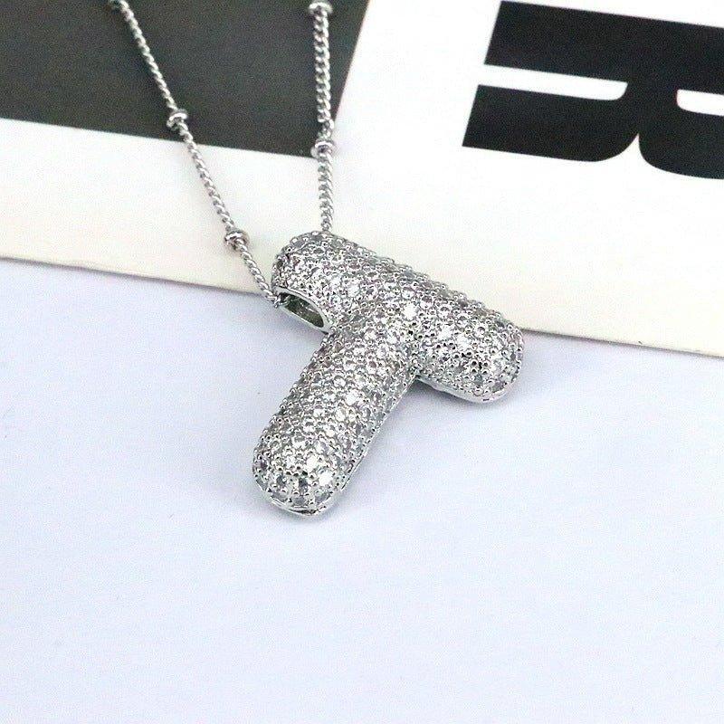 Copper Inlaid Zircon Letter Pendant Necklace - Admiresty