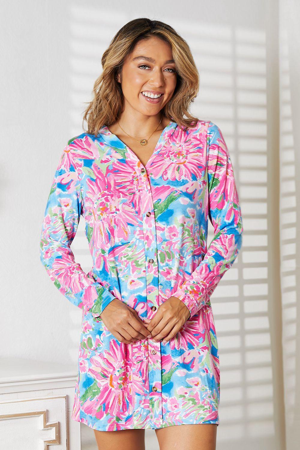 Double Take Floral Open Front Long Sleeve Cardigan - Admiresty