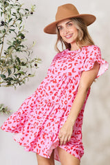 Double Take Short Flounce Sleeve Tiered Dress - Admiresty