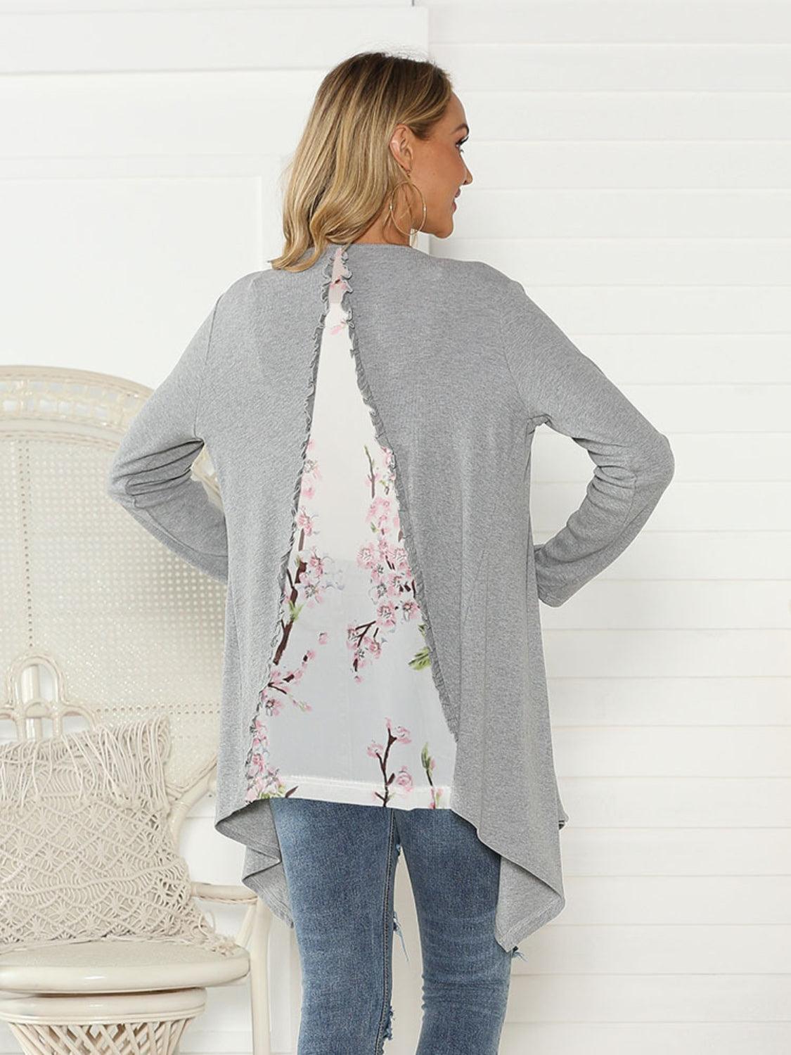 Floral Open Front Long Sleeve Cardigan